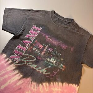 Miami Beach Graphic T Shirt Tie Dye Pink Gray Retro Y2K‎ Style Small